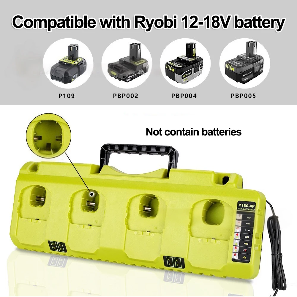 Cargador de repuesto de 4 puertos para Ryobi NiCD NiMH Li-ion12V 14,4 V 18V batería P107 P108 P108 ONE + P110 carga rápida con USB Dual - imagen 3