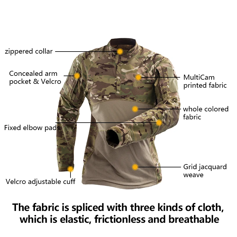 Camisa táctica de manga larga Top Camo Airsoft deportes al aire libre camisa de combate negro MC Camo - imagen 3