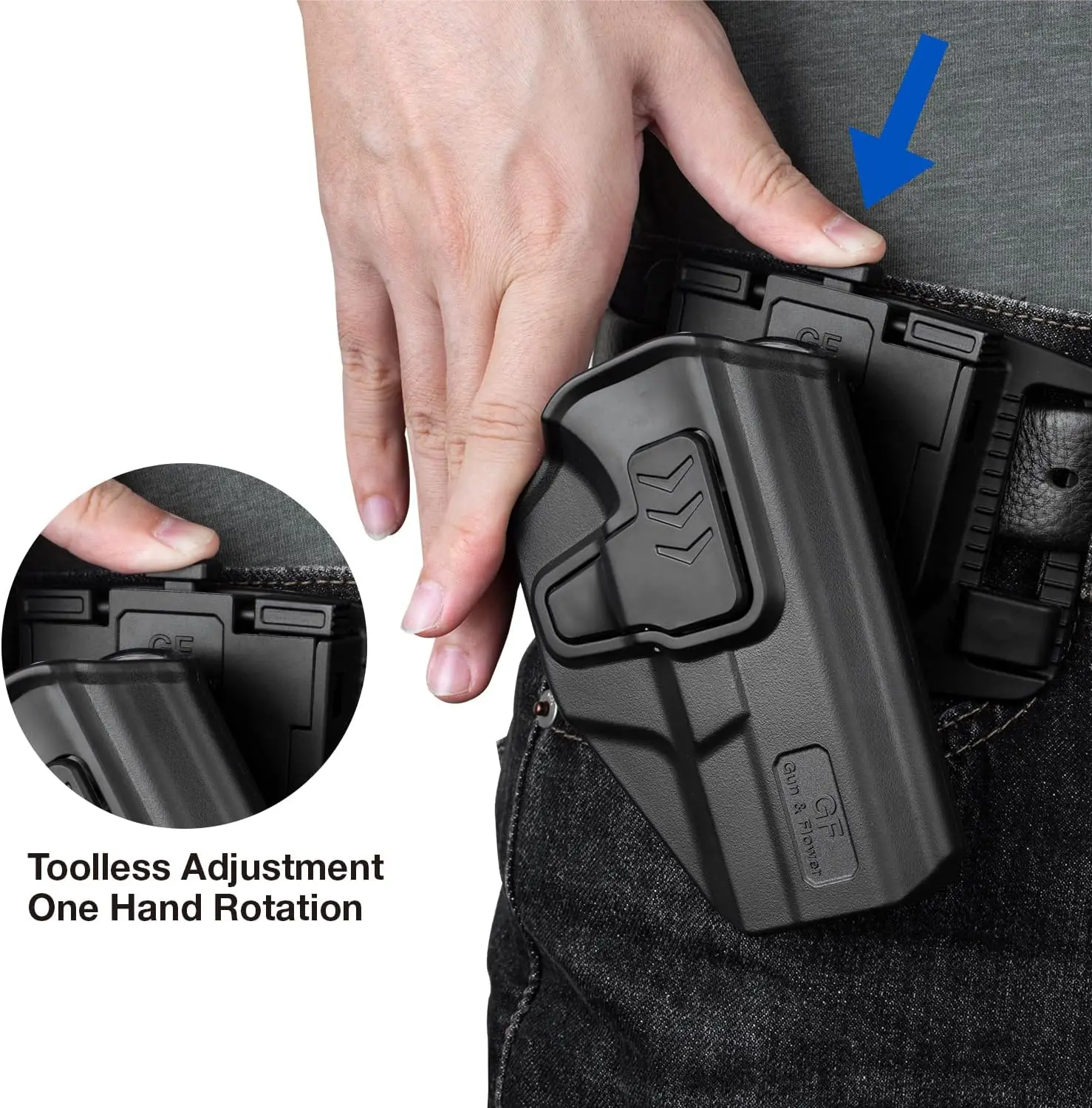 Para Glock G19/G19X/G23/32/44/45 (Gen 3-5), pretina exterior de retención de nivel II OWB, Clip giratorio de 360 grados, dedo índice de desbloqueo - imagen 2