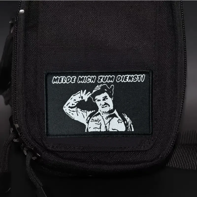 Parche "Melde Mich Zum Dienst", insignia de moral táctica, mochila con gancho y bucle estampado, accesorio de decoración de ropa, brazalete adhesivo