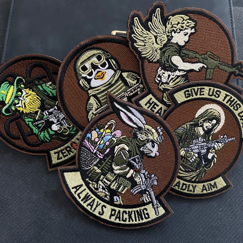 Parche bordado táctico para pistola militar, insignia de moral de lucha o vuelo, Ángel, conejo, pingüino, mochila de visión nocturna, parches de gancho y bucle