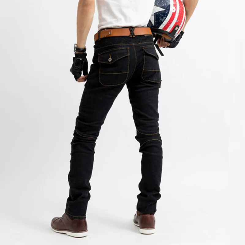 Pantalones vaqueros informales para hombre, Jeans ajustados con equipo de protección para motocicleta, pantalones de ciclismo, Primavera, Otoño, Azul, Negro, nuevo - imagen 4