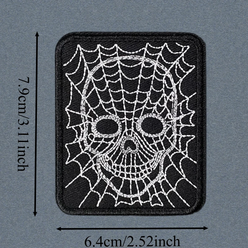Parche bordado de calavera en la tela de araña, chaleco táctico, insignia de moral con gancho y bucle, pegatinas para mochila, parches para brazalete para ropa - imagen 3