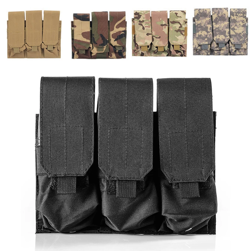 Estuche táctico Triple para pistola Airsoft M4, M16, 5,56. 223 AK, AR15, nailon, Molle, para caza