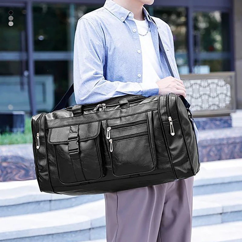 Bolsa de lona para gimnasio y Fitness, bolsas deportivas para Yoga, viaje de PU, portátil, para senderismo al aire libre, paquete de equipaje de gran capacidad, mochila tipo mensajero con cremallera - imagen 3