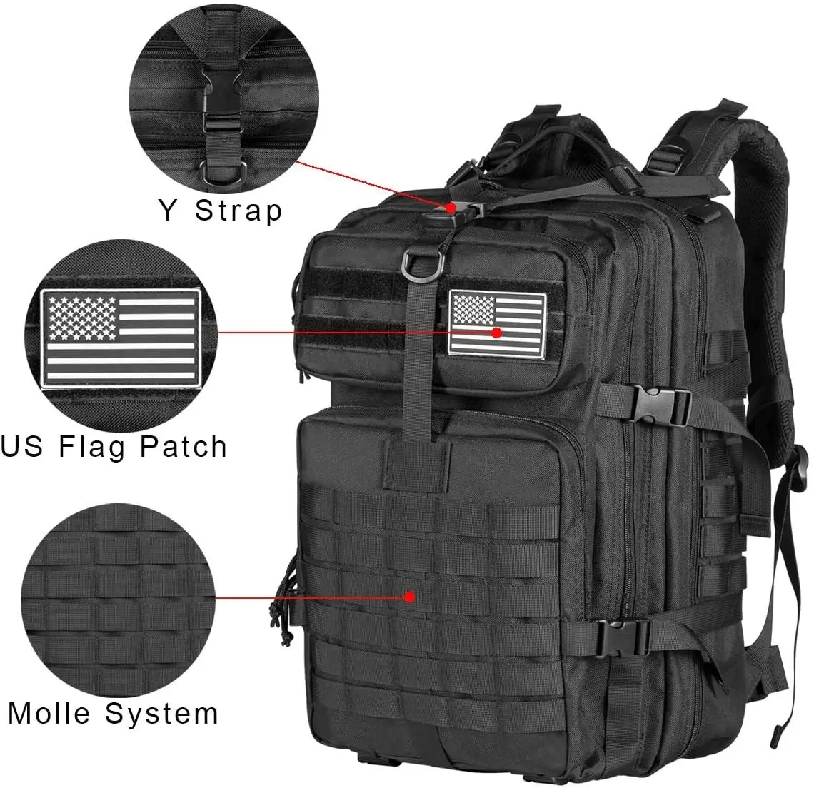 Mochilas tácticas para hombre de 50L, bolsas de viaje al aire libre, paquete escolar 3P EDC Molle para senderismo, bolsa de caza - imagen 2