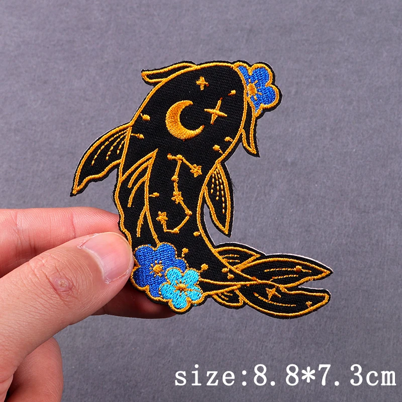 Parches bordados de brujería astrología para ropa, parche de pescado de Piscis, parches para planchar para ropa, costura mágica/parche Fusible - imagen 4