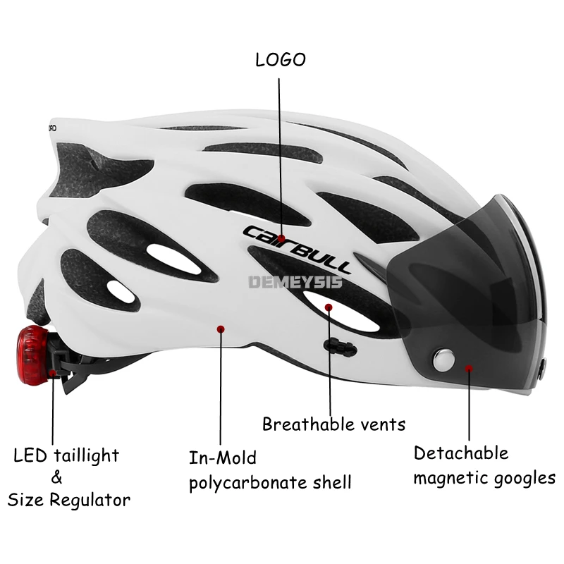 Casco de seguridad ultraligero para ciclismo, casco con luz trasera para motocicleta y bicicleta, visera de lente extraíble, casco para bicicleta de montaña y carretera - imagen 4