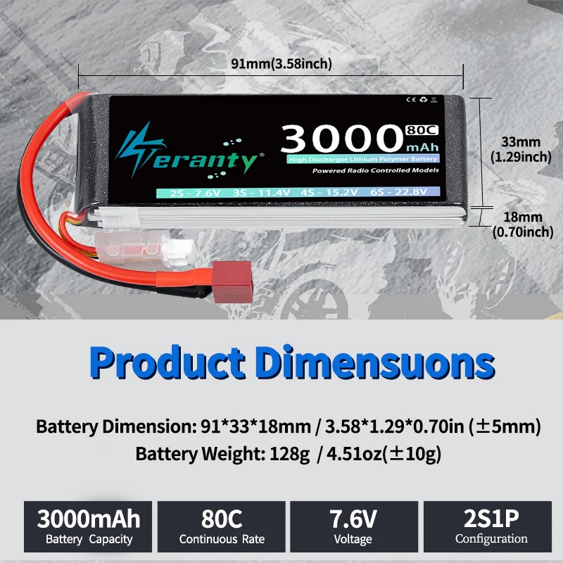 2 uds TERANTY 2S Lipo batería 7,4 V 7,6 V 3000mAh 60C 80C con enchufe T XT60 para Dron FPV RC camiones barco helicóptero avión - imagen 4
