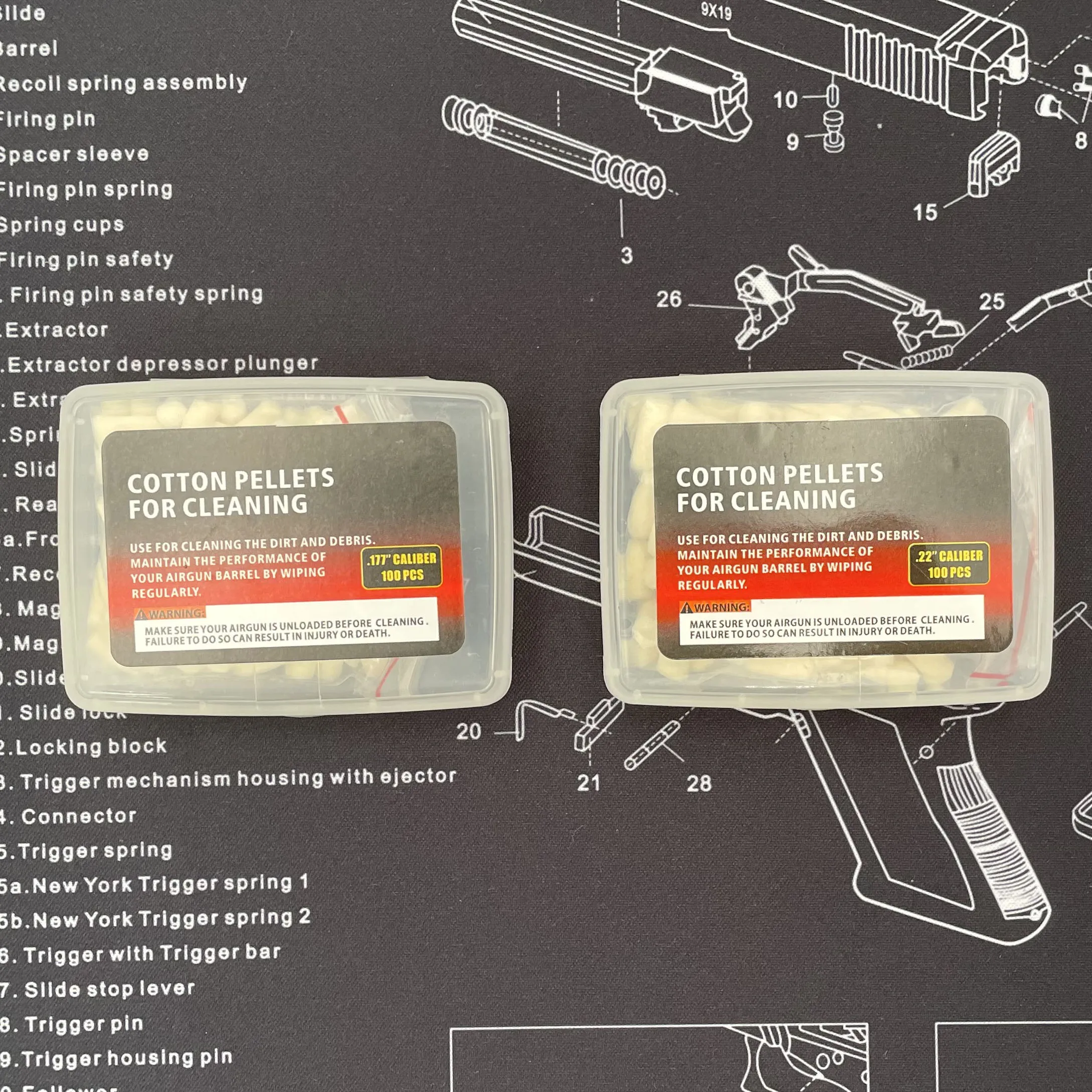 Almohadilla de pulido para mantenimiento de pistola, calibre 100, 25 con caja de almacenamiento, 22.177 piezas de limpieza de Pellets de fieltro de lana de algodón - imagen 4