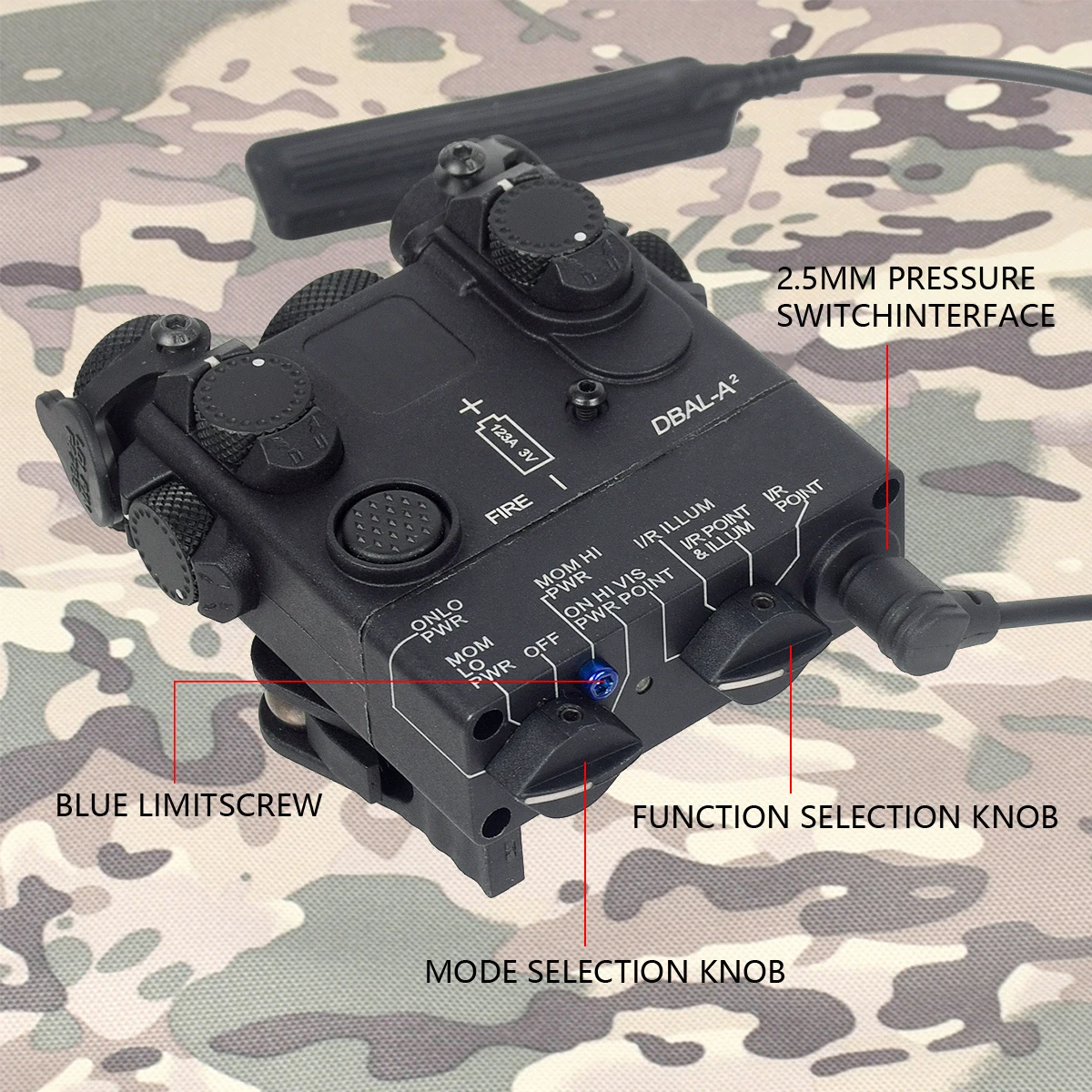 Luz de arma táctica DBAL-A2, mira láser de punto rojo y verde, linterna LED para Rifle Airsoft AR15 M4, linterna con montaje QD - imagen 4