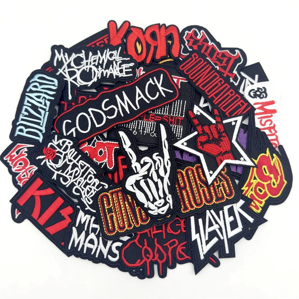 25 unids/lote parches de banda de Rock para ropa bordado rayas parches para planchar insignias musicales Diy pegatinas para ropa costura chaleco chaqueta - imagen 4