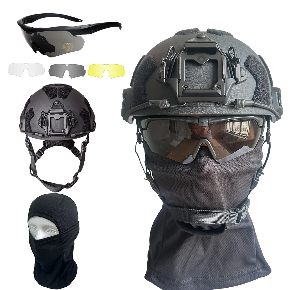 Conjunto de casco táctico militar: gafas con múltiples lentes y máscara facial completa, equipo de protección antidisturbios Airsoft CS para deportes al aire libre - imagen 3