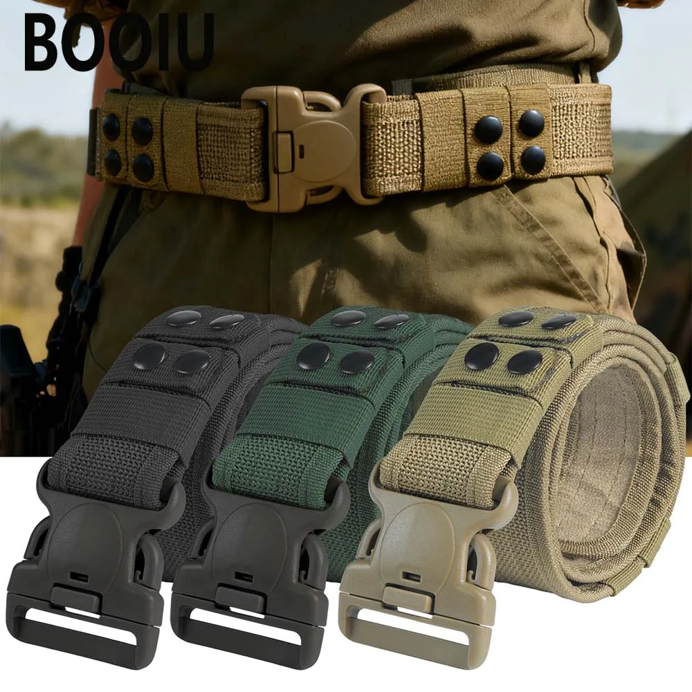 BOOIU Cinturón con hebilla multifunción para senderismo al aire libre táctico con velcro para cinturón con hebilla de entrenamiento deportivo y militar