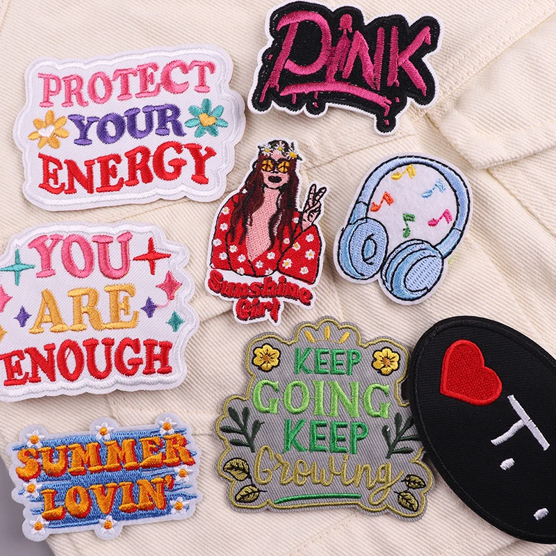 Parches de Ion en la ropa, parche bordado de chica de dibujos animados, rojo, rosa, hermoso para decoración de letras positiva, pegatinas de costura - imagen 3