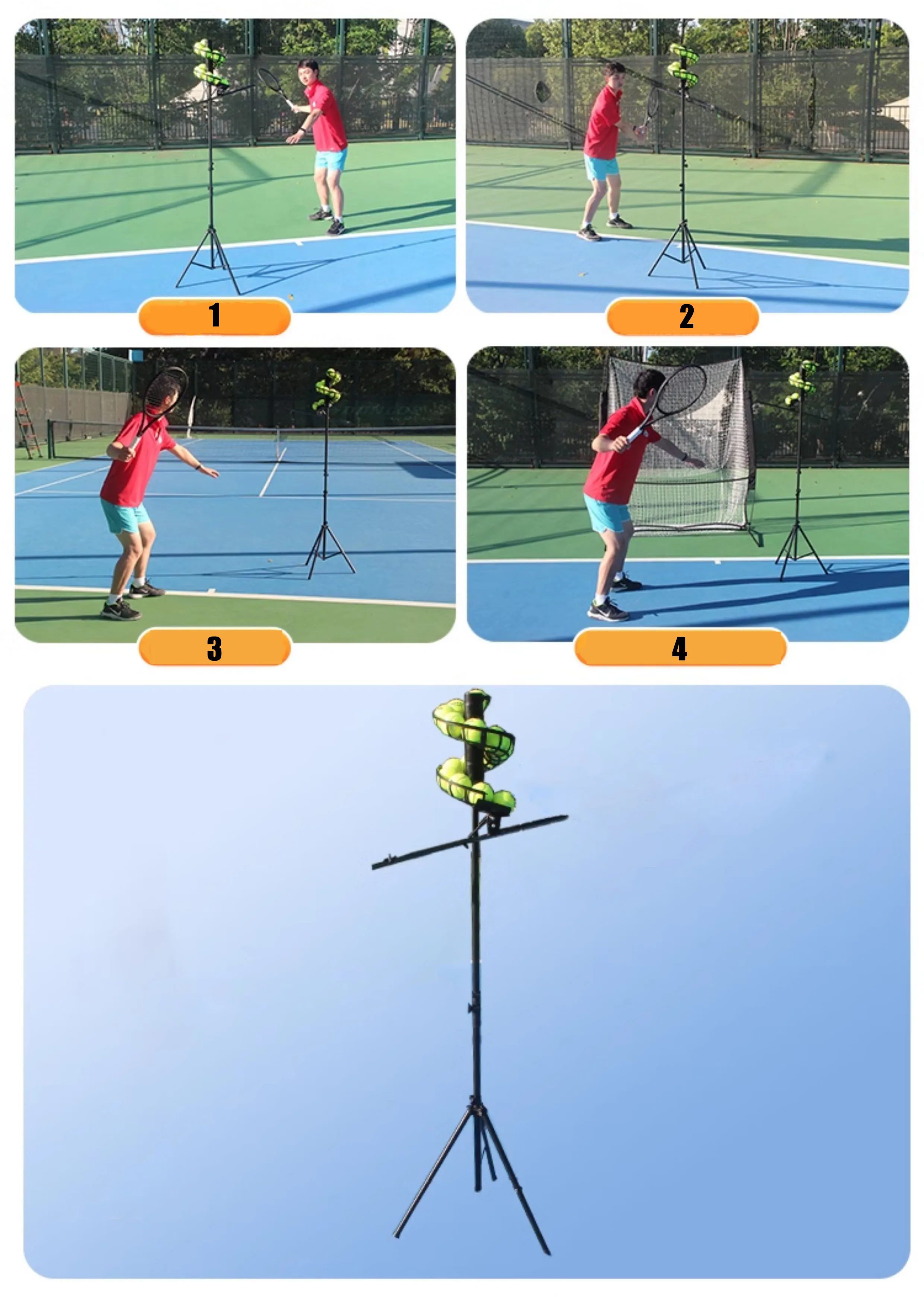Máquina automática de pelotas de tenis con Control remoto, entrenador de tenis de altura ajustable para practicar servir y golpes