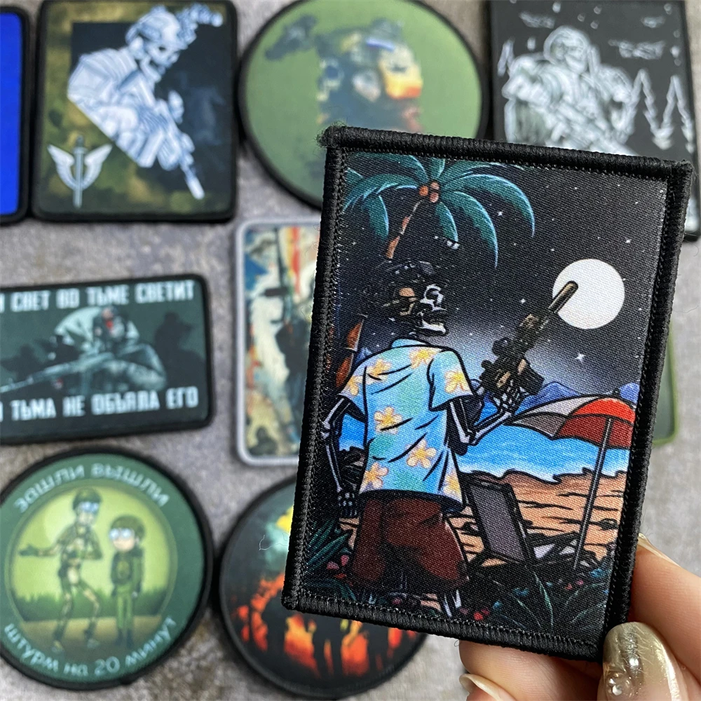 Parches tácticos impresos de esqueleto festivo, insignia de moral "No hoy", brazalete militar del ejército, gancho y bucle, pegatinas para mochila al aire libre - imagen 2