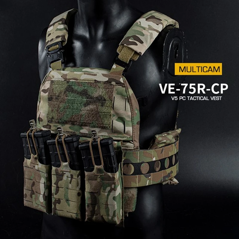 Chaleco táctico V5 PC portador de placa, armadura corporal Modular, portátil, caza, MOLLE, entrenamiento del ejército, Airsoft, con Triple bolsa Mag - imagen 4
