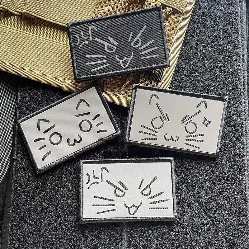 Equipo táctico de gato reflectante, parche para mochila, pegatinas de dibujos animados para ropa, parches de gancho y bucle, insignias, apliques para ropa - imagen 2