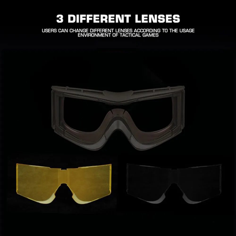 Juego de gafas tácticas W810, gafas protectoras de 3 lentes, a prueba de viento, a prueba de polvo, para disparar, Motocross, motocicleta - imagen 4