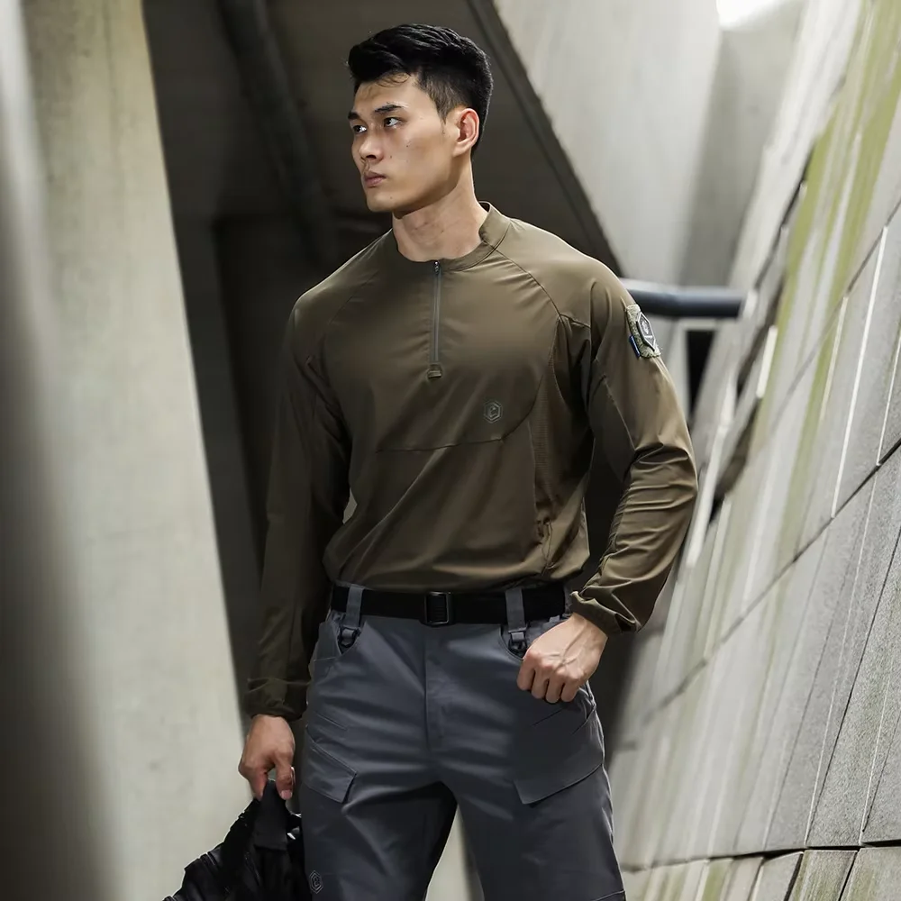 Emersongear-Camiseta con protección solar de etiqueta azul Hunter, Polo de manga larga, camisetas diarias, camiseta de Fitness ergonómica elástica UPF100 + - imagen 3