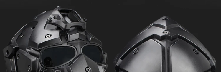Detalle de la lente y la estructura del casco