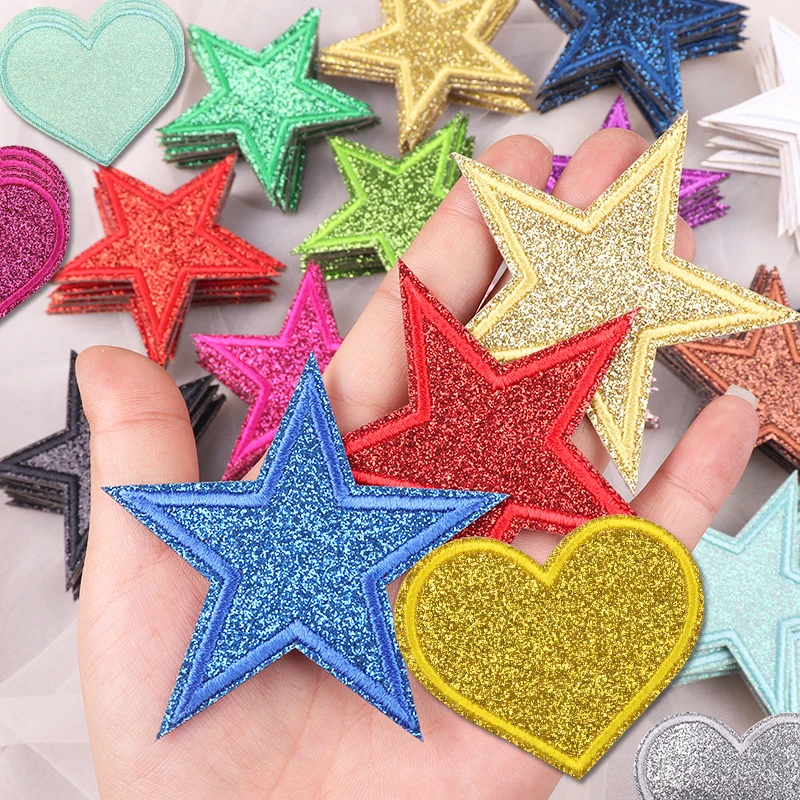 Parches termoadhesivos bordados con purpurina corazón y estrella - imagen 3