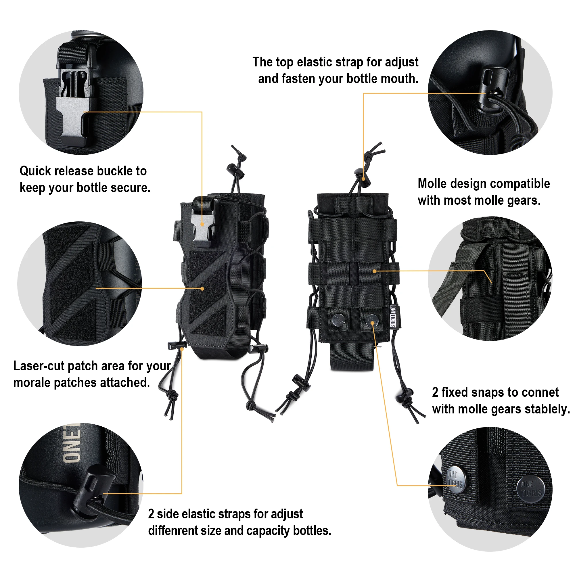 ONETIGRIS MOLLE Soporte para botella de agua, bolsa táctica para botella de agua de 32 oz, funda para botella de agua ajustable, bolsa para hervidor, botella con cinturón - imagen 4