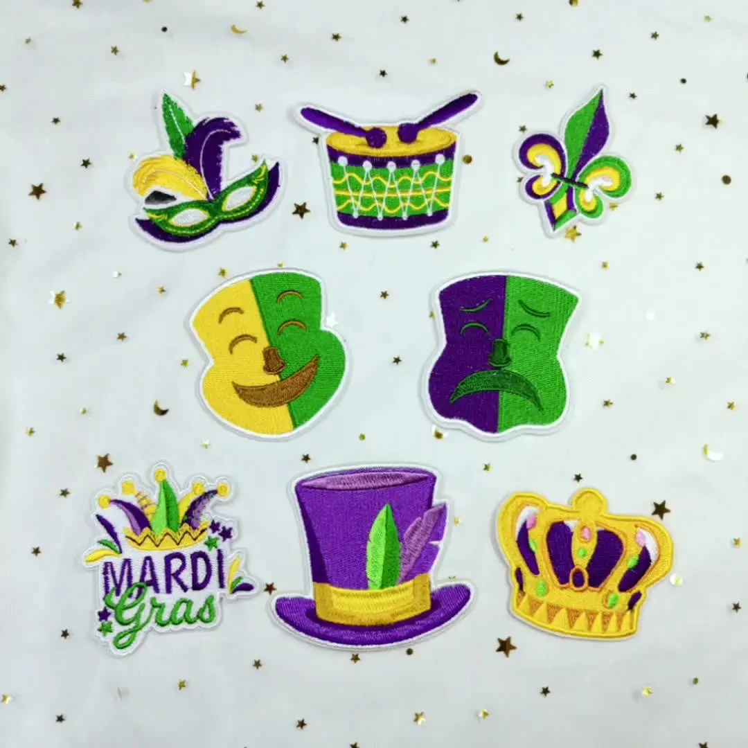 Parche bordado de celebración de Mardi Gras, parches para planchar, estilo de Nueva Orleans para chaleco de fiesta, regalos coloridos de decoración de recuerdo de Festival - imagen 3