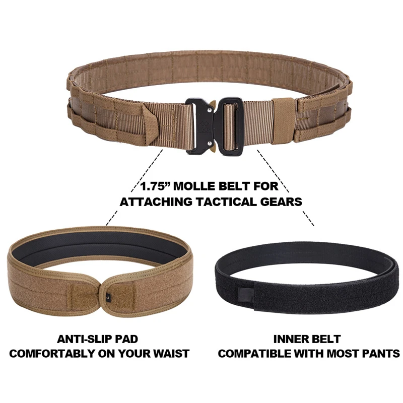 Cinturón de batalla 3 en 1, cinturón MOLLE de liberación rápida de 1,75 "con almohadilla interior y antideslizante, cinturones de batalla resistentes - imagen 2