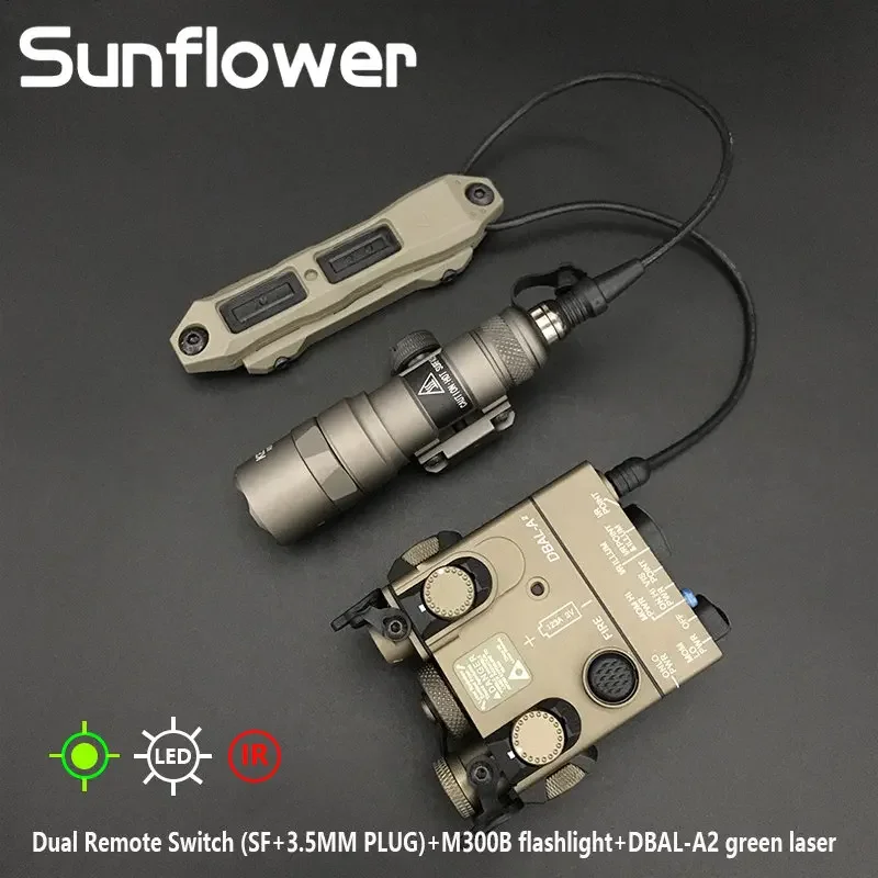 Airsoft táctico DBAL A2 arma láser luz rojo punto verde mira puntero láser Surefir M300B linterna lámpara con interruptor de presión Dual - imagen 5