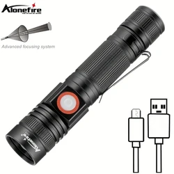 Linterna LED T6 Zoom táctica USB para camping y senderismo