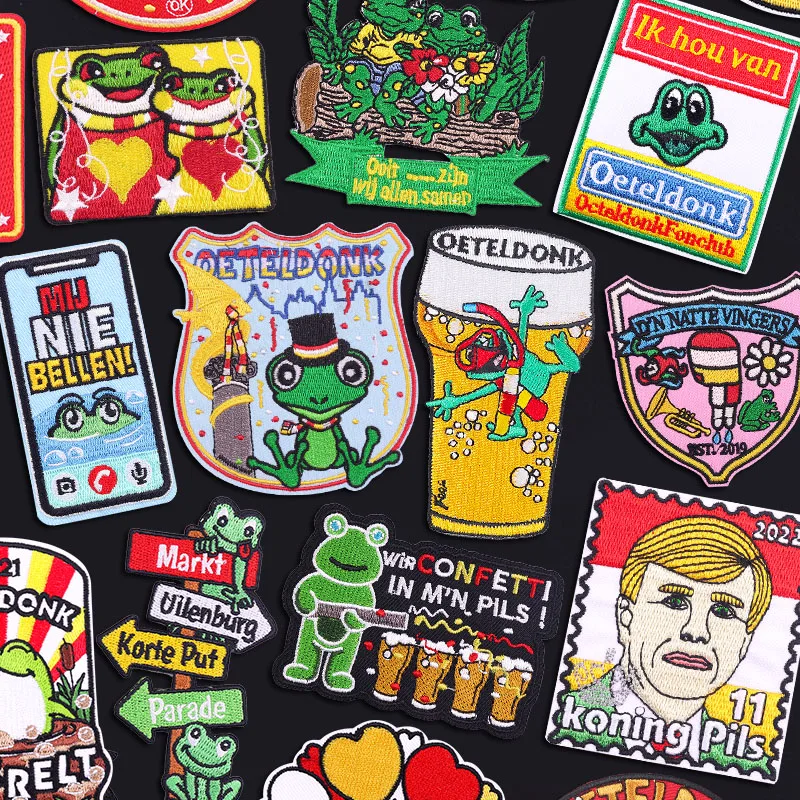 Parches bordados con emblema de Oeteldonk DIY para ropa, parche bordado de rana y Carnaval para Países Bajos, parches para planchar para ropa