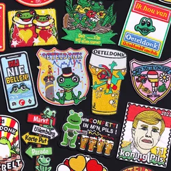 Parches bordados con emblema de Oeteldonk DIY para ropa, parche bordado de rana y Carnaval para Países Bajos, parches para planchar para ropa