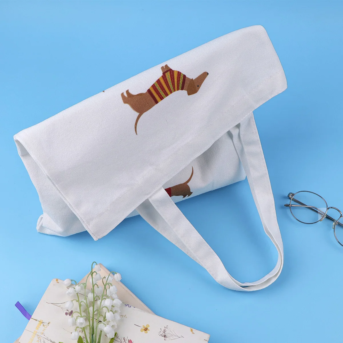 Bolso de mano de lona con perro de dibujos animados, bolso de compras para mujer, bolso de hombro de colegio plegable, bolsa de almacenamiento de moda - imagen 3