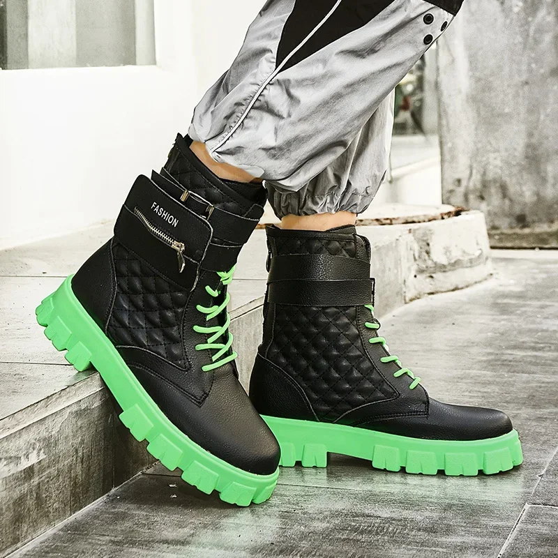 Botas de cuero con plataforma para hombre, botines informales de alta calidad con bolsillo para exteriores, a la moda, de diseñador, color blanco, para Otoño e Invierno - imagen 5