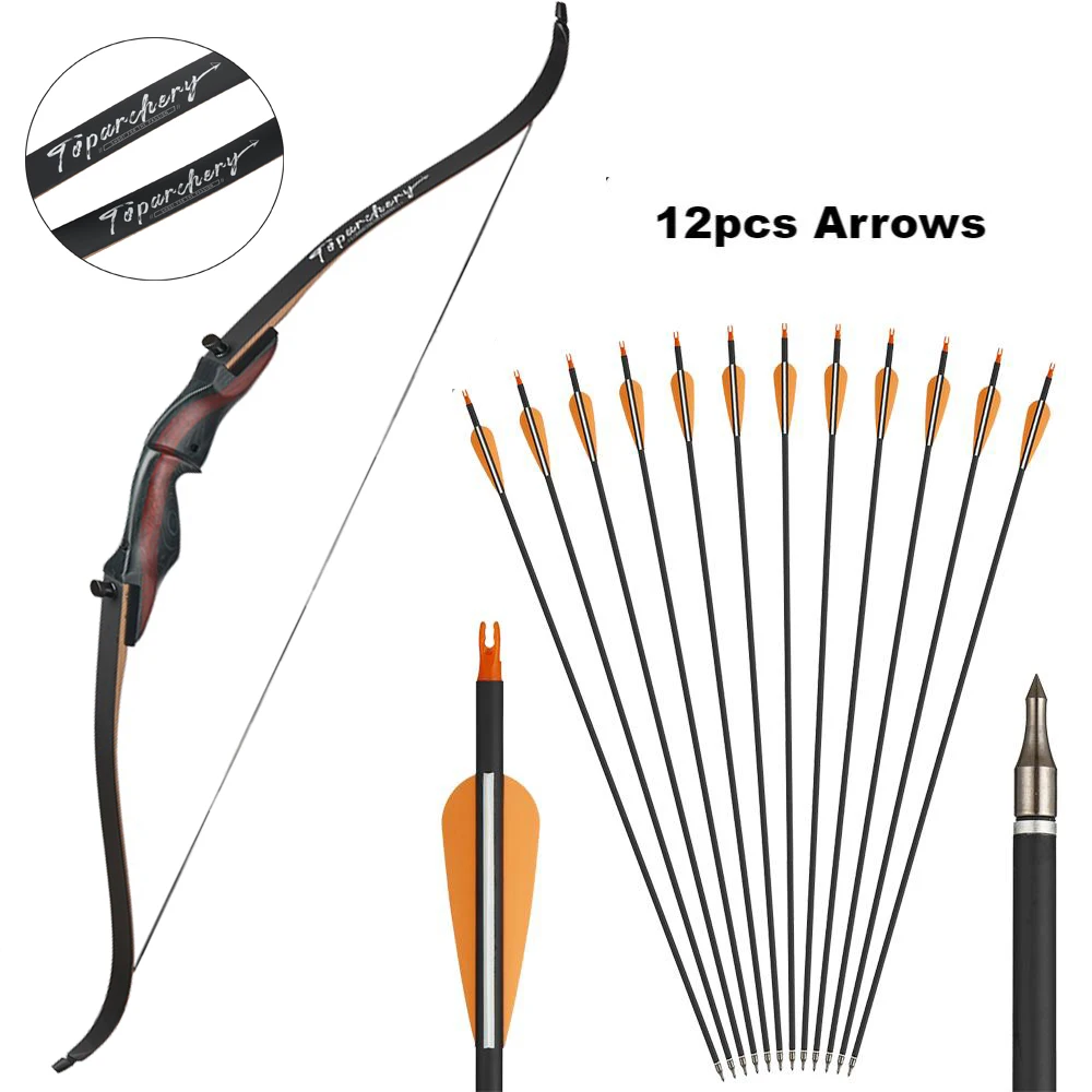 Toparchery 62 "tiro con arco recurvo y flechas mano de madera 20-50 libras para adultos y principiantes Kit de práctica de caza al aire libre
