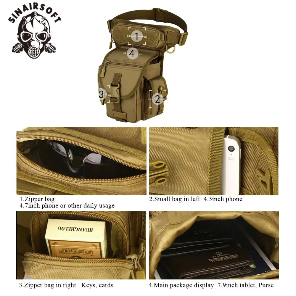 Plataforma táctica de pierna caída MOLLE, paquete de muslo expandible impermeable, motociclismo, caza, riñonera militar para hombres - imagen 4