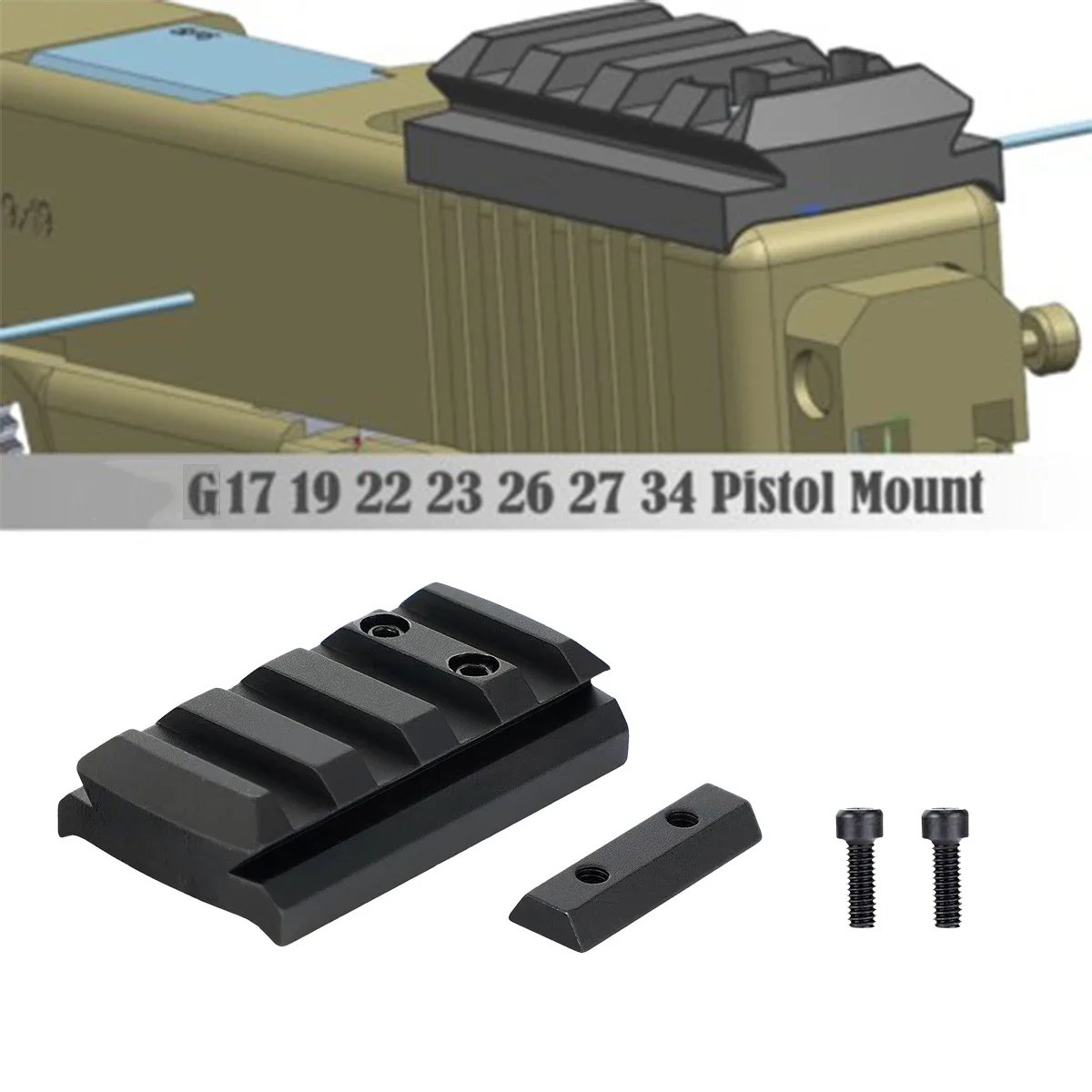 Adaptador Picatinny para mira punto rojo Glock 17 19 22 23 26 27 34 - imagen 3