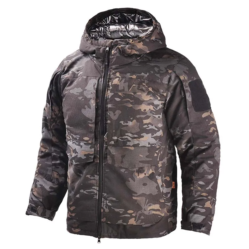 Chaquetas reflectantes de calor para hombre, chaquetas tácticas térmicas de invierno, abrigos con capucha, cortavientos resistente al desgaste, chaqueta de camuflaje, ropa de senderismo