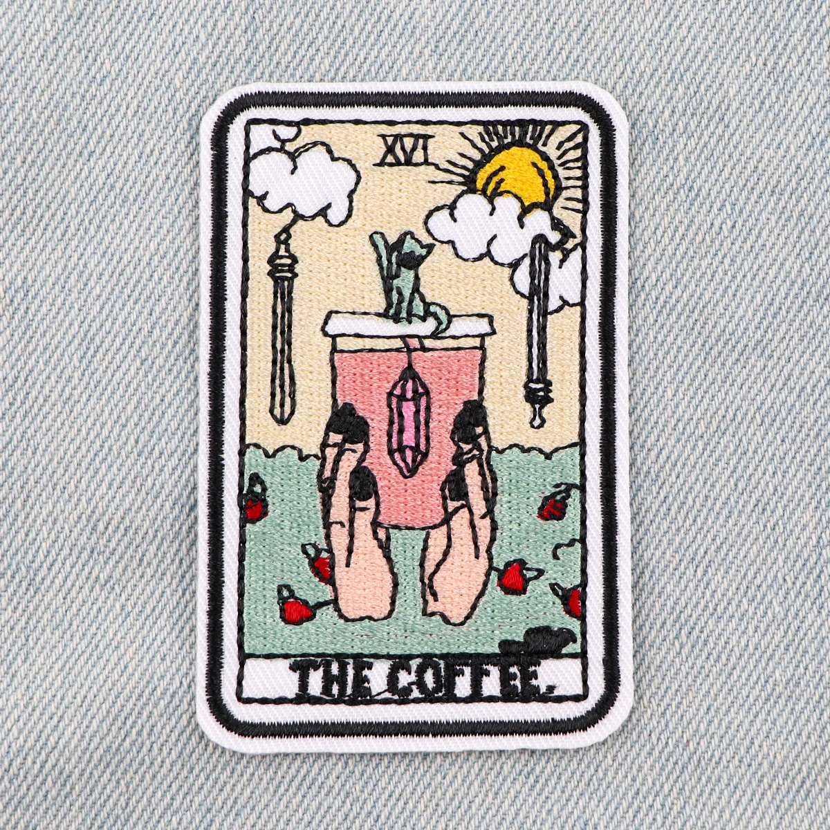 Parche de tarjeta de Tarot, parche bordado de café, parches para planchar para ropa, parches termoadhesivos para ropa, insignias para coser DIY - imagen 2