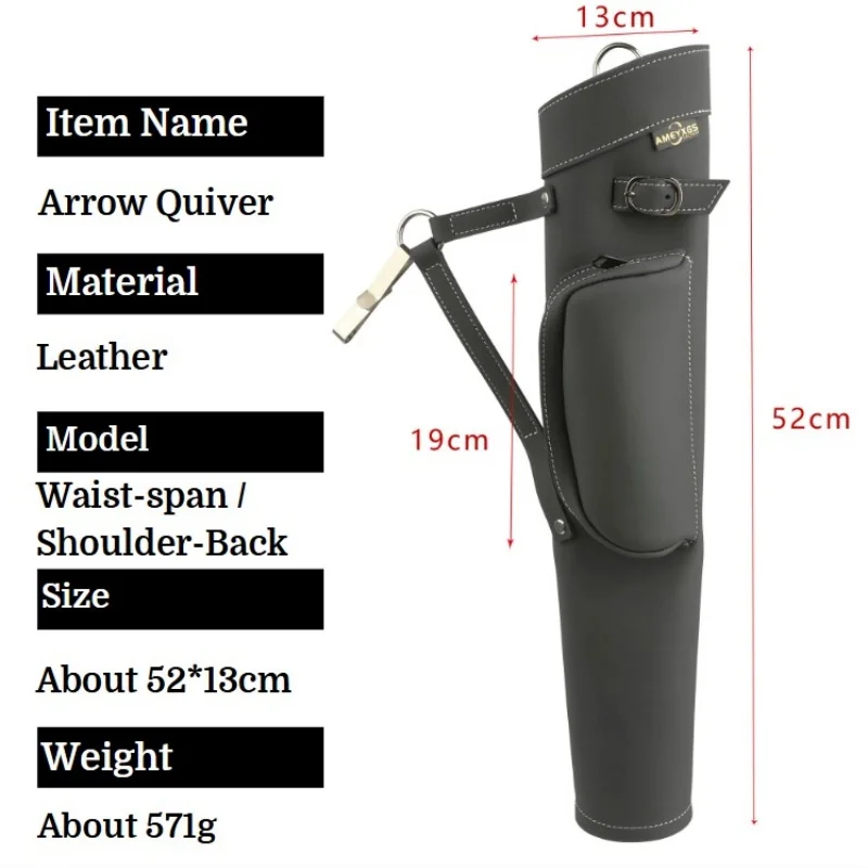 Carcaj de flecha de tiro con arco con bolsillo, hombro, cintura, bolsa de flecha de cuero para arco recurvo, arco compuesto, caza, tiro, soporte de flecha - imagen 5