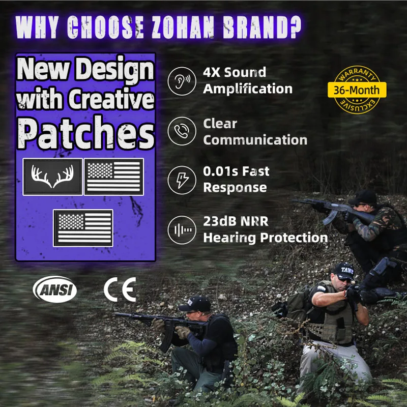 ZOHAN-orejeras electrónicas tácticas para tiro, caza, NRR, 25dB, protección auditiva con reducción de ruido, auriculares con amplificación de sonido 4X - imagen 5