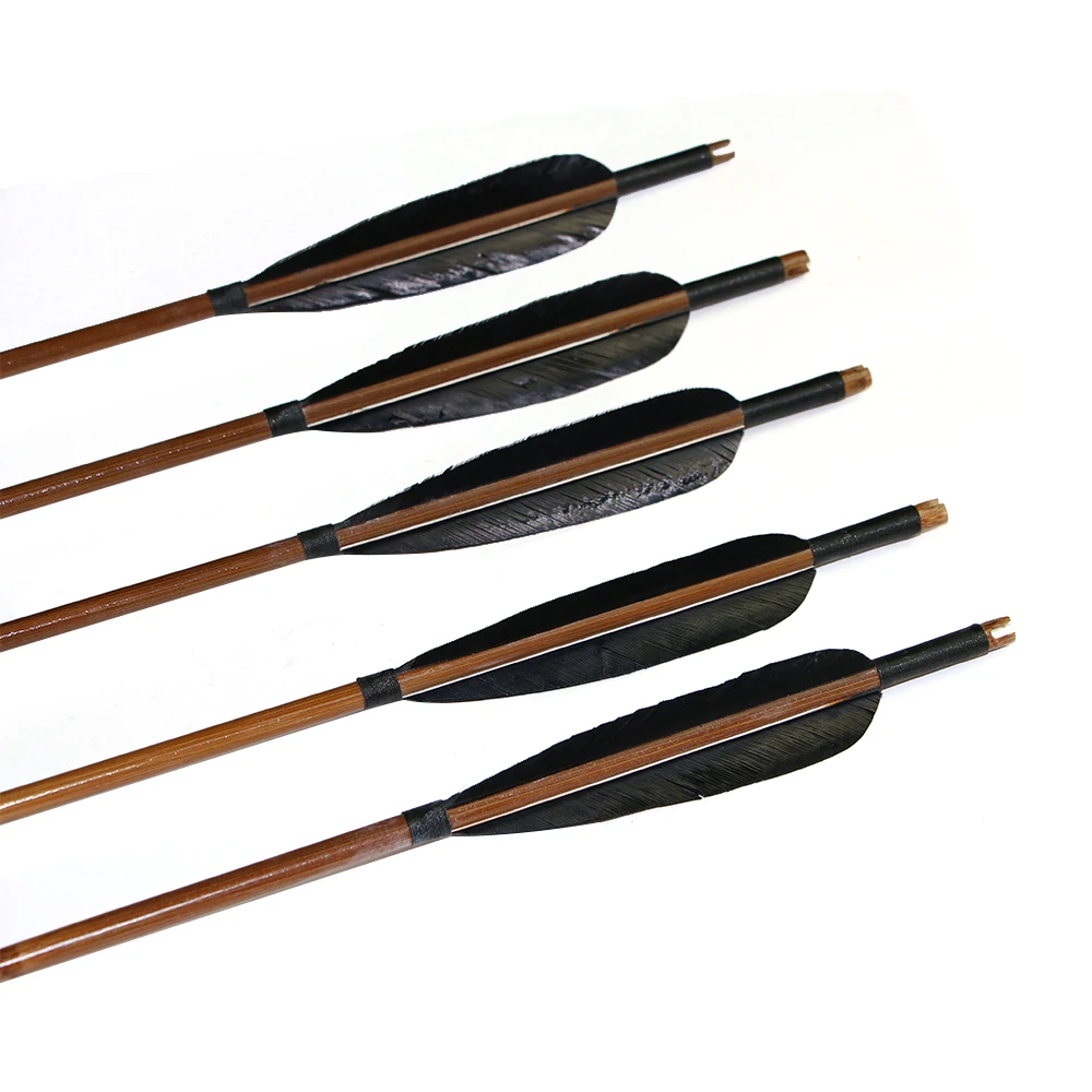 Flechas de bambú hechas a mano para caza al aire libre, arco recurvo tradicional de 5 ", 6/12/piezas - imagen 2
