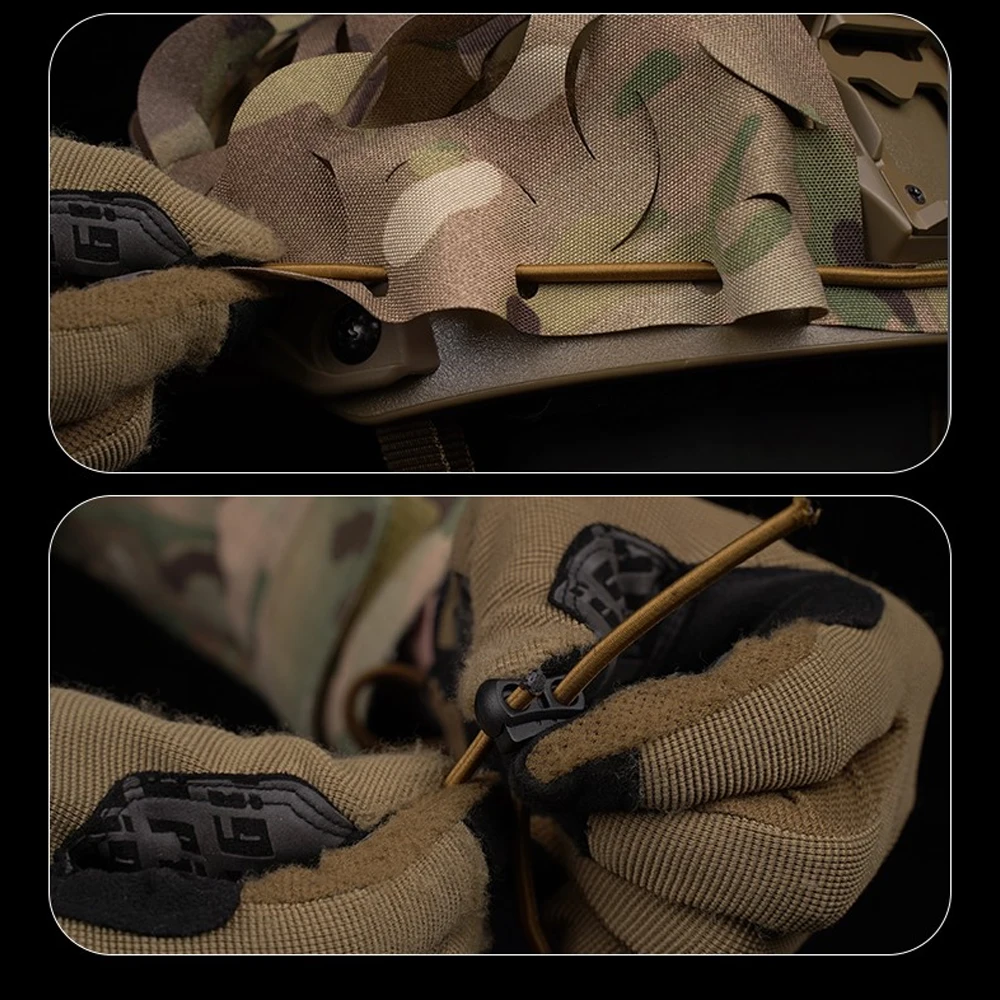 Funda táctica para casco Airsoft, cubierta cortada con láser de camuflaje para casco rápido MH PJ BJ con cordón de nailon, equipo de tiro de Paintball - imagen 5
