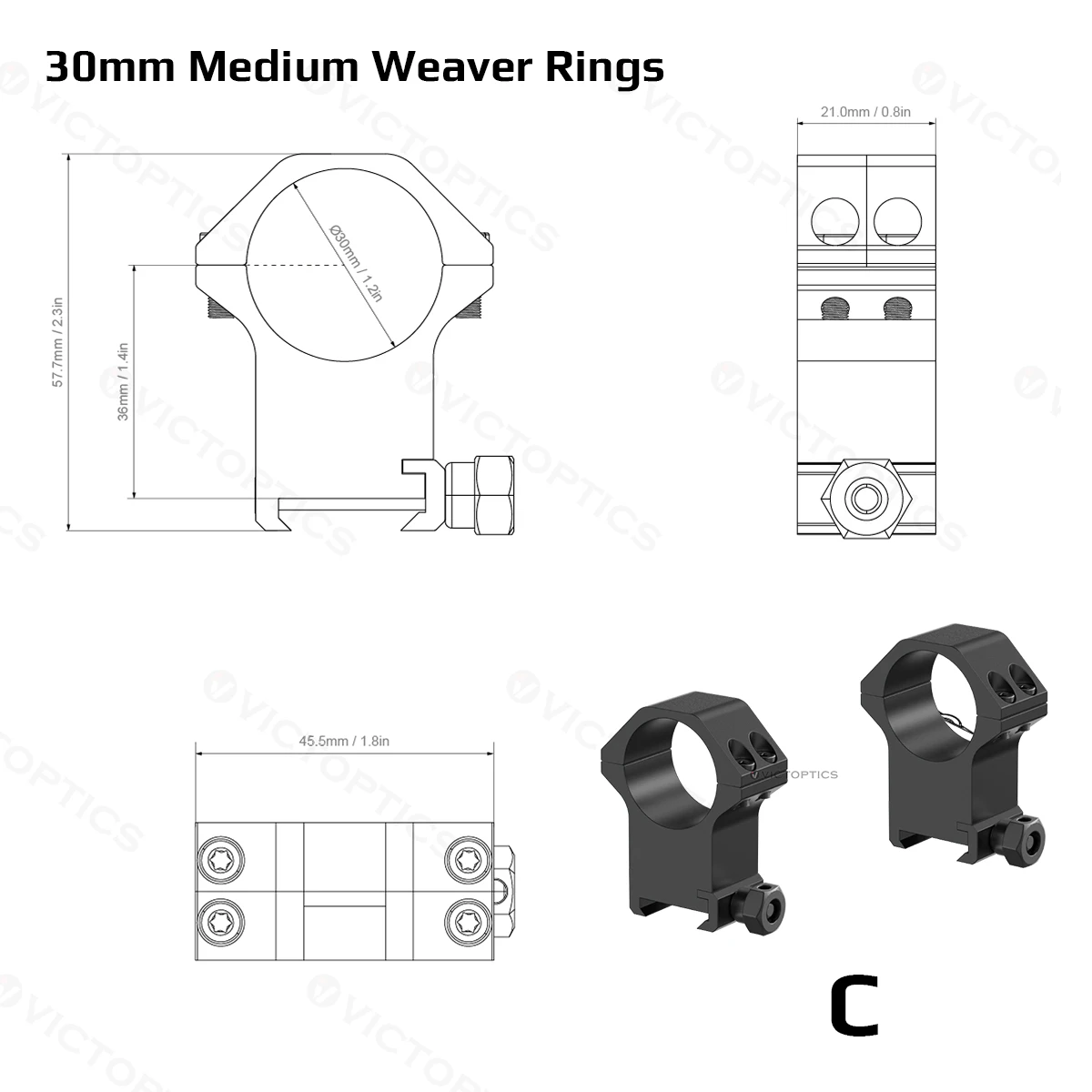 Victoptics Anillo de montaje para mira telescópica de 30 mm/25,4 mm, riel Weaver de 11 mm/20 mm, perfil alto/medio/bajo, hecho en CNC - imagen 4