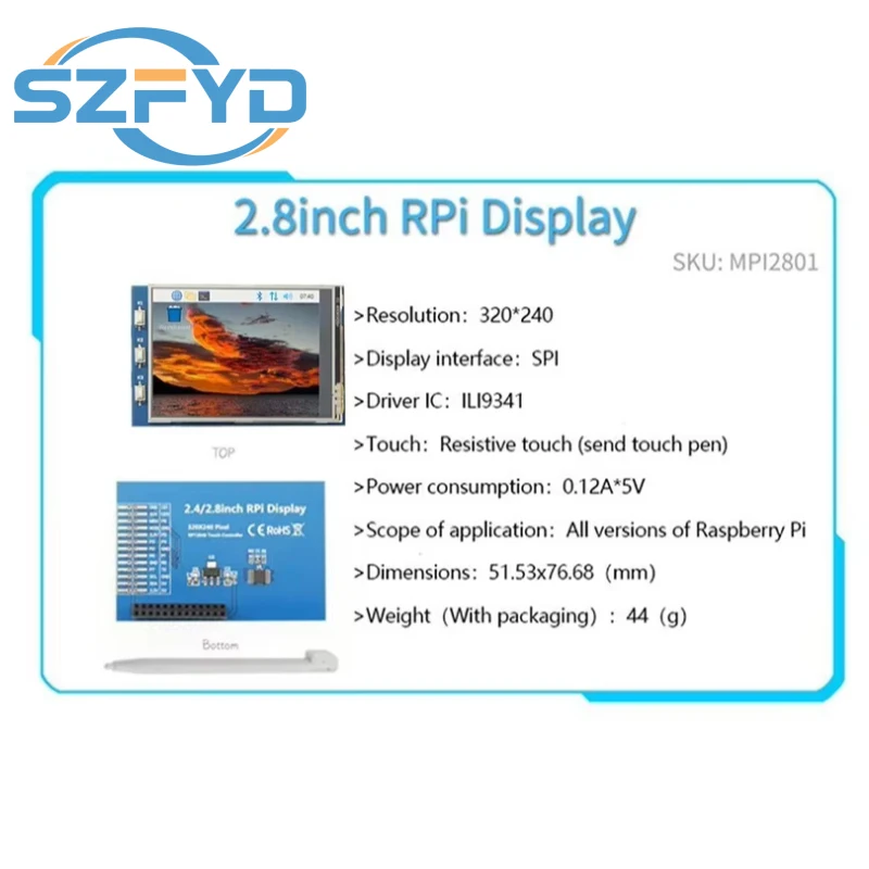 Pantalla Raspberry Pi de 2,8 pulgadas, pantalla táctil Raspberry Pi de 320x240, pantalla SPI compatible con 3B +/4B - imagen 2