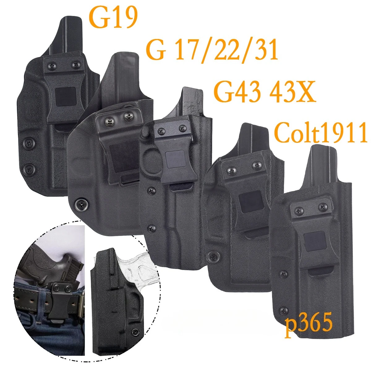 Cinturón interior táctico, fundas de transporte ocultas para GLOCK 17 19 22 26 43 43X, Clip para cinturón, bolsa para mano derecha de doble pila individual
