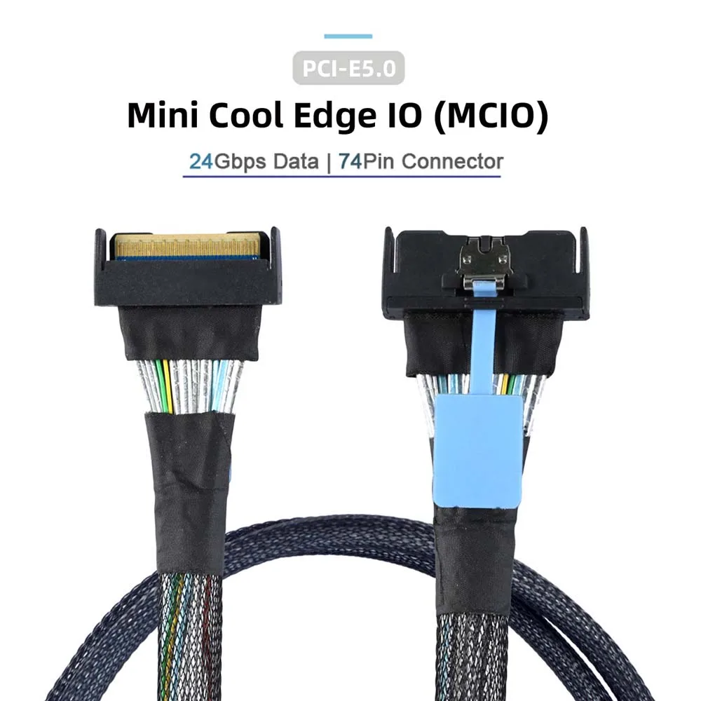 CY PCI-E 5,0 Mini Cool Edge IO MCIO Cable 50cm Slimline SAS 8i SFF-8654 74Pin macho a SFF-8654 4,0 74Pin macho Cable extensor - imagen 2
