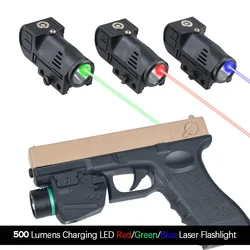 Linterna LED táctica recargable, linterna de pistola de 500 lúmenes, carga magnética para luz de reloj, linterna roja/verde/azul de 20mm